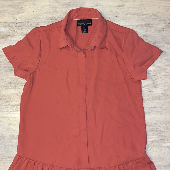 EUC Cynthia Rowley Salmon Pink Drop Waist Short Sleeve Shirt Dress Size 2 - Picture 2 of 8